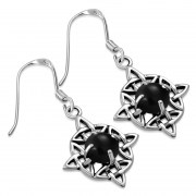 Black Onyx Celtic Knot Silver Earrings - e303